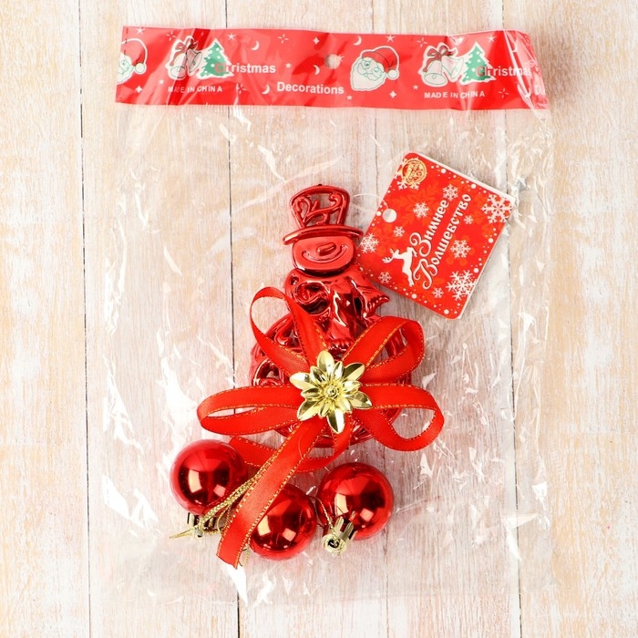 Украшение новогоднее  Украшение новогоднее "Уютная сказка" шарики снеговик, 7х23 см, красный
