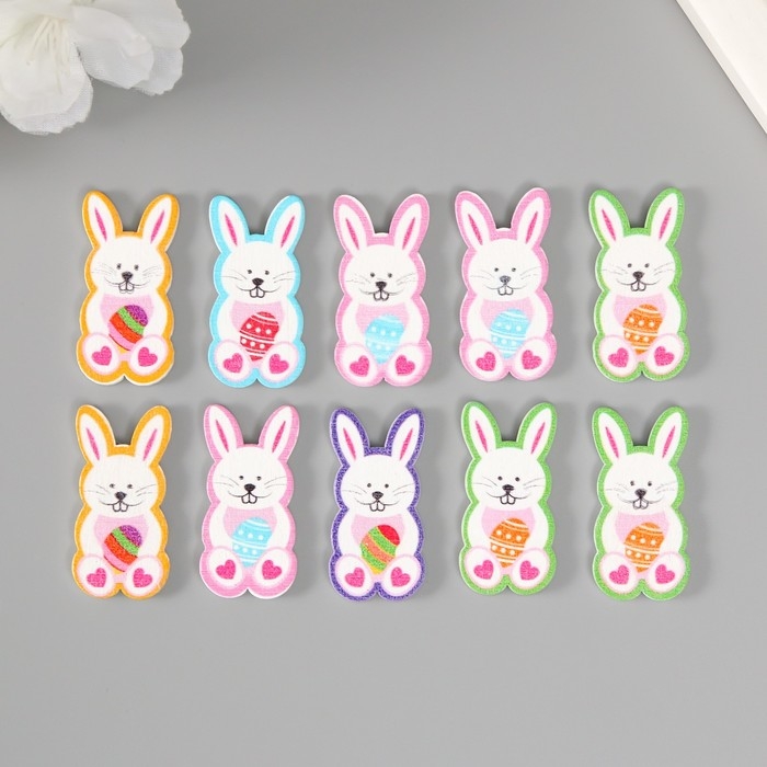 Декор для творчества дерево Декор для творчества дерево "Кролик с яйцом" набор 10 шт 4х1,8 см