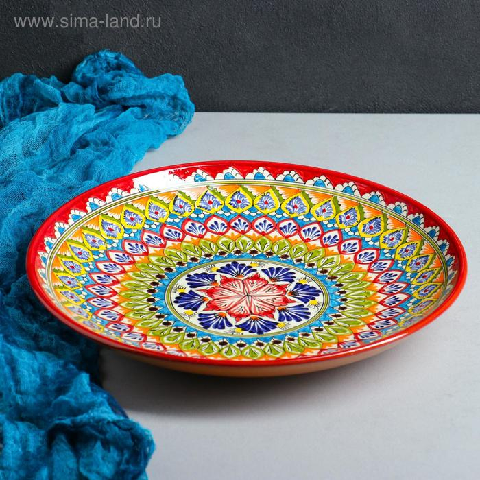 Ляган Риштанская Керамика  Ляган Риштанская Керамика "Узоры", 32 см, красный