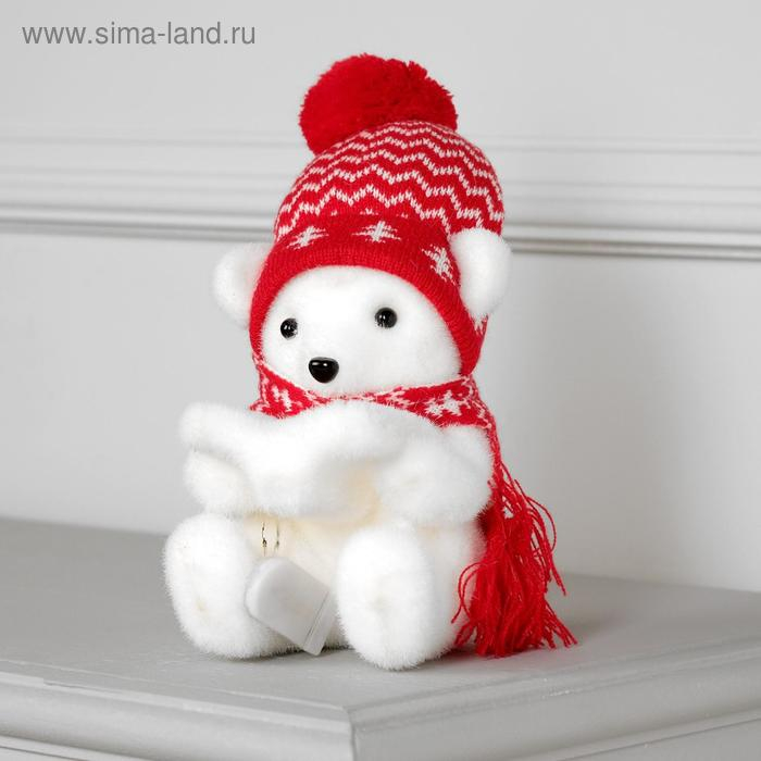 Светодиодная фигура «Медвежонок в шапке» 10 × 18 × 10 см, флок, батарейки CR2032х2 (в комплекте), свечение тёплое белое Светодиодная фигура «Медвежонок в шапке» 10 × 18 × 10 см, флок, батарейки CR2032х2 (в комплекте), свечение тёплое белое