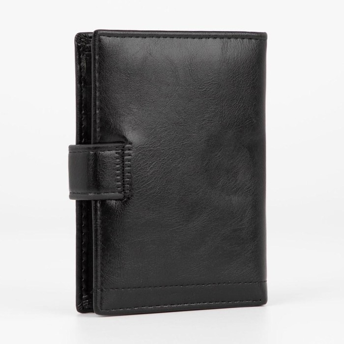 Портмоне мужское на кнопке, 3 в 1, для автодокументов и паспорта, 2 отдела, для карт, для монет, цвет чёрный Портмоне мужское на кнопке, 3 в 1, для автодокументов и паспорта, 2 отдела, для карт, для монет, цвет чёрный