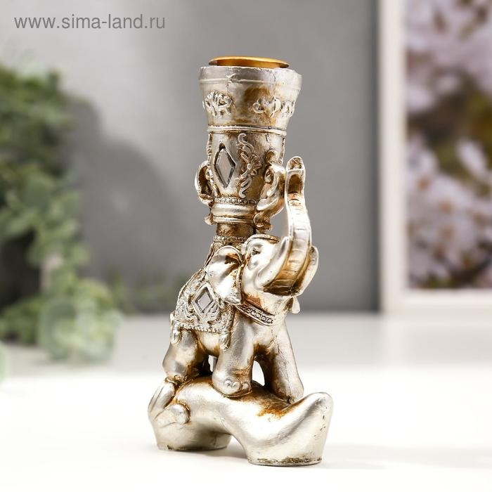 Сувенир полистоун подсвечник зеркальные вставки Сувенир полистоун подсвечник зеркальные вставки "Индийский слон на бревне" 12,5х7,5х3,2 см