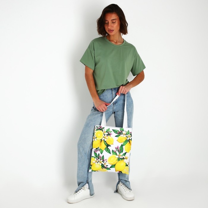 Сумка шопер «Лимоны» 35х0.5х40 см, отд без молнии, без подклада, белая Сумка шопер «Лимоны» 35х0.5х40 см, отд без молнии, без подклада, белая