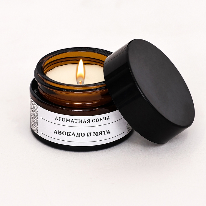 Свеча ароматическая в банке  Свеча ароматическая в банке "Авокадо и Мята", 12 гр