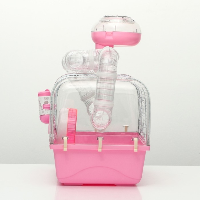 Клетка для грызунов с туннелем, выносным домиком и наполнением, 47 х 30 х 38, см, розовая Клетка для грызунов с туннелем, выносным домиком и наполнением, 47 х 30 х 38, см, розовая