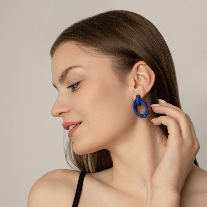 Серьги металл &laquo;Боттега&raquo; два овала, цвет синий