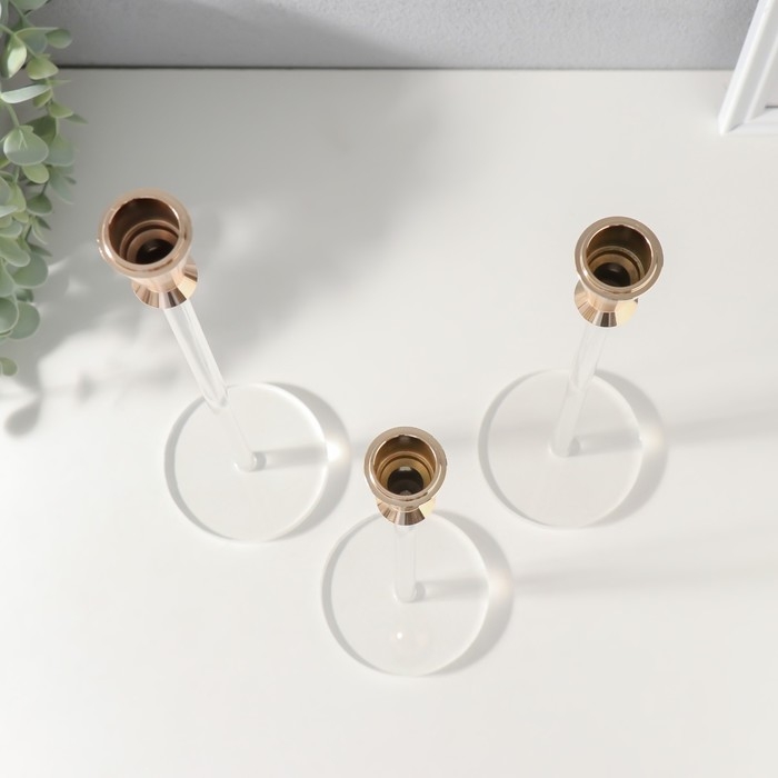 Подсвечник металл, акрил Подсвечник металл, акрил "Мондоро" набор 3 шт 7х7х15, 7х7х18, 7х7х21,5 см