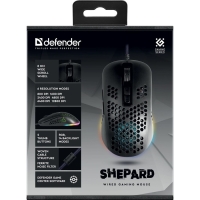 Мышь DEFENDER Shepard GM-620L, проводная, игровая, оптическая, подсветка, 12800dpi, черная