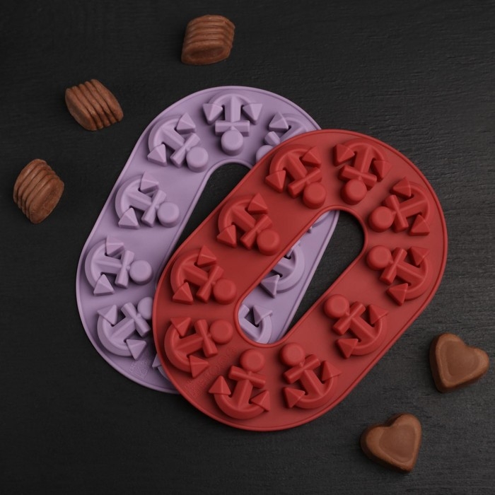 Форма для шоколада Доляна «Якорь», силикон, 20,5×13,5×1 см, 10 ячеек, цвет МИКС Форма для шоколада Доляна «Якорь», силикон, 20,5×13,5×1 см, 10 ячеек, цвет МИКС