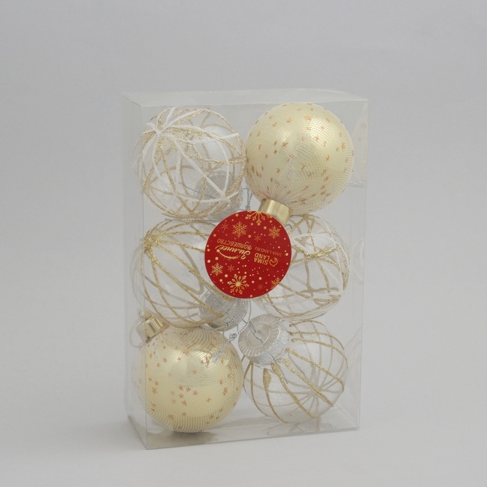 Набор шаров пластик d-8 см, 6 шт Набор шаров пластик d-8 см, 6 шт "Зимняя долина" золото