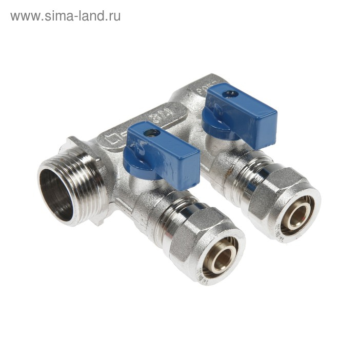 Коллектор  Коллектор "СТМ", 3/4"х16 мм, 2 выхода, с шаровыми кранами, для м/п труб, никелированный