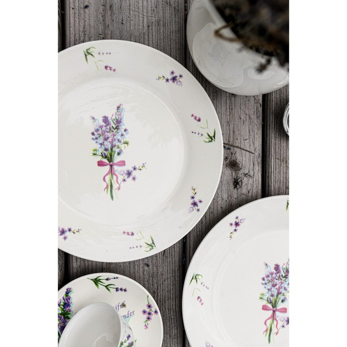 Тарелка фарфоровая обеденная Доляна «Лаванда», d=25.3 см, цвет белый Тарелка фарфоровая обеденная Доляна «Лаванда», d=25.3 см, цвет белый