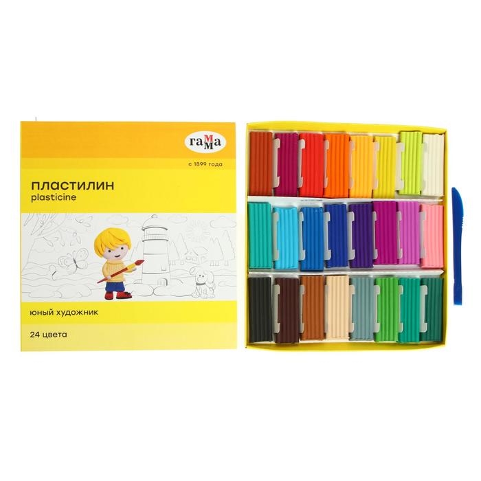 Пластилин 24 цвета 336 г, Гамма  Пластилин 24 цвета 336 г, Гамма "Юный художник", со стеком, картонная упаковка 170820201
