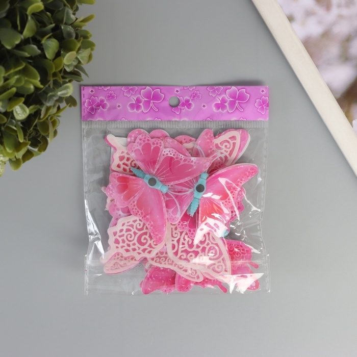 Магнит пластик светится в темноте "Розовые бабочки" двойные крылья набор 12 шт