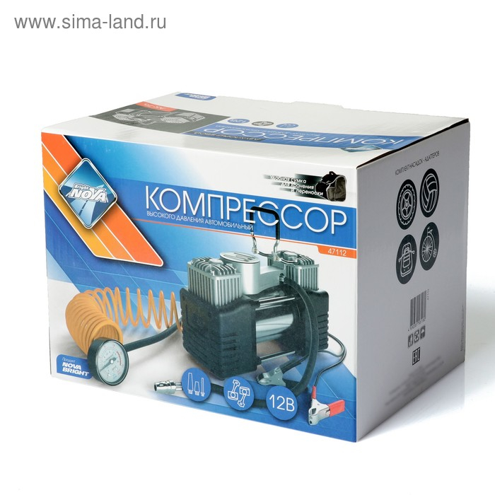 Компрессор автомобильный Nova Bright АК-75 двухпоршневой, металлический корпус, в сумке, 12В Компрессор автомобильный Nova Bright АК-75 двухпоршневой, металлический корпус, в сумке, 12В