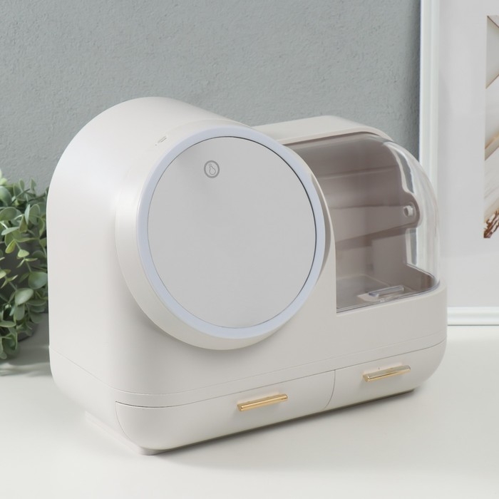 Шкатулка для косметики пластик, зеркало с подсветкой Шкатулка для косметики пластик, зеркало с подсветкой "Белоснежная" 37,5х22х31 см