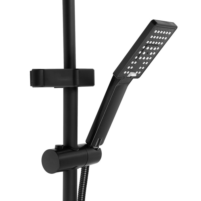 Душевая система ZEIN Z3861, смеситель, тропическая и ручная лейка, полка, латунь, черная Душевая система ZEIN Z3861, смеситель, тропическая и ручная лейка, полка, латунь, черная