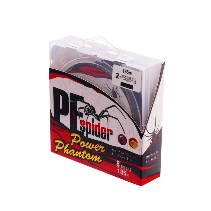 Шнур Power Phantom 8x, PE Spider, 135 м, темно-серый № 2, диаметр 0.23 мм, тест 19 кг Шнур Power Phantom 8x, PE Spider, 135 м, темно-серый № 2, диаметр 0.23 мм, тест 19 кг