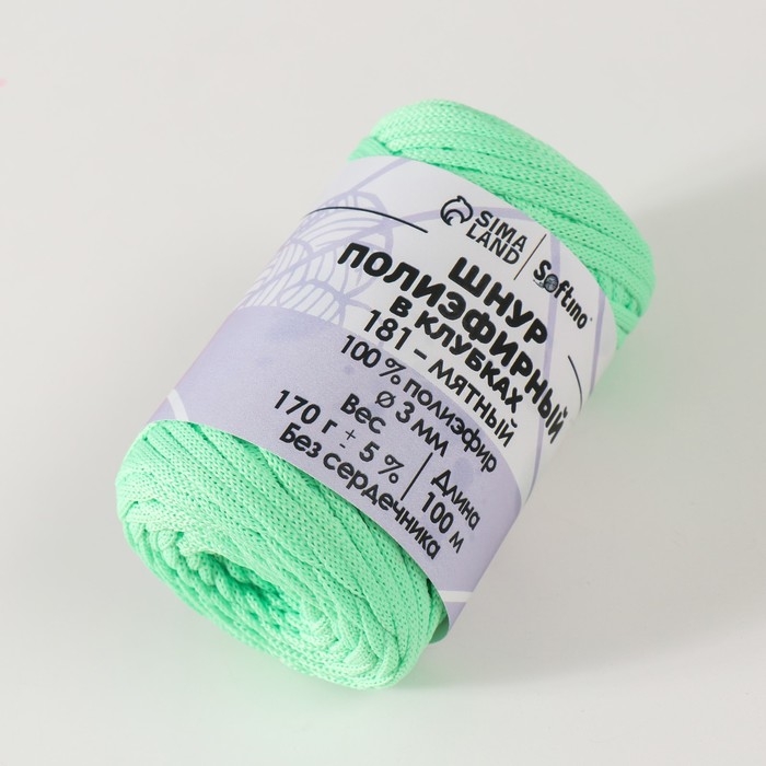 Шнур плоский 3 мм полиэфирный в клубках 100м/170г (+/- 5%) мятный-181 Шнур плоский 3 мм полиэфирный в клубках 100м/170г (+/- 5%) мятный-181