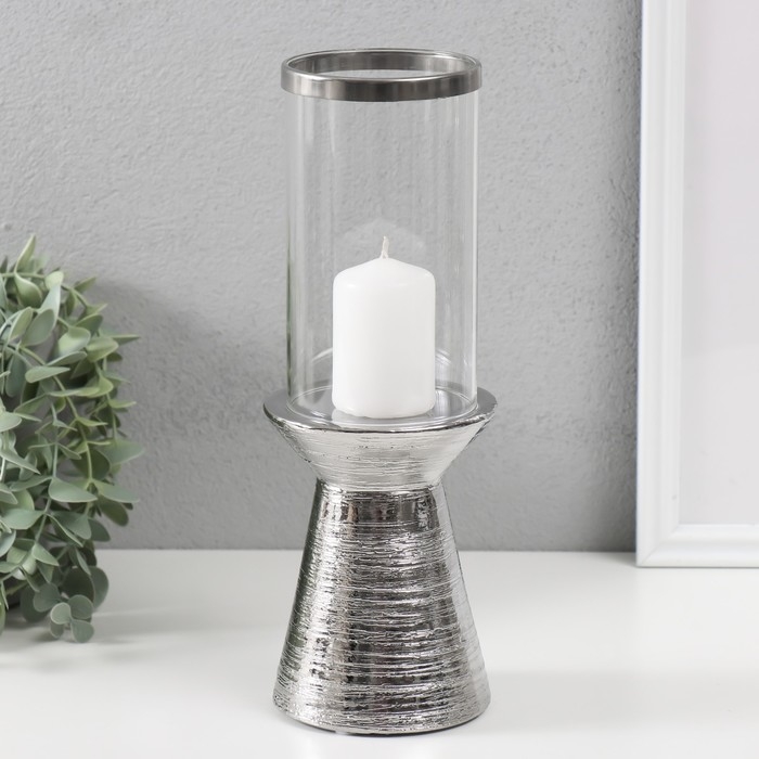 Подсвечник керамика, стекло на 1 свечу Подсвечник керамика, стекло на 1 свечу "Пустыня" d=8 см серебро 9,5х9,5х27 см