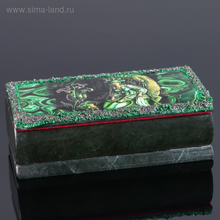 Ларец Ларец "Хозяйка медной горы" 15х7х5,5 см, натуральный камень, змеевик