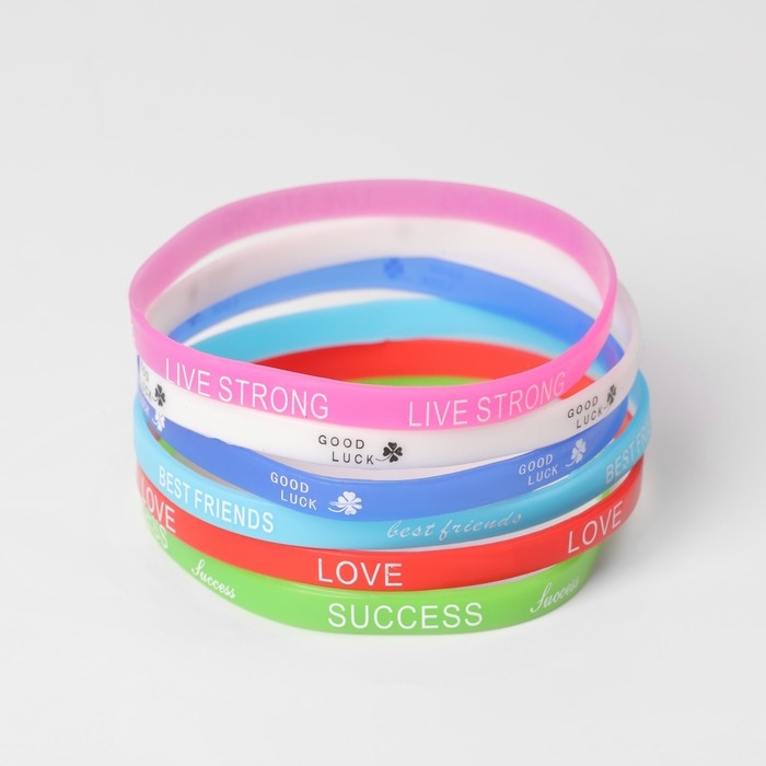 Силиконовые браслеты Forever young, набор 6 шт., цветные, d=5,5 см Силиконовые браслеты Forever young, набор 6 шт., цветные, d=5,5 см