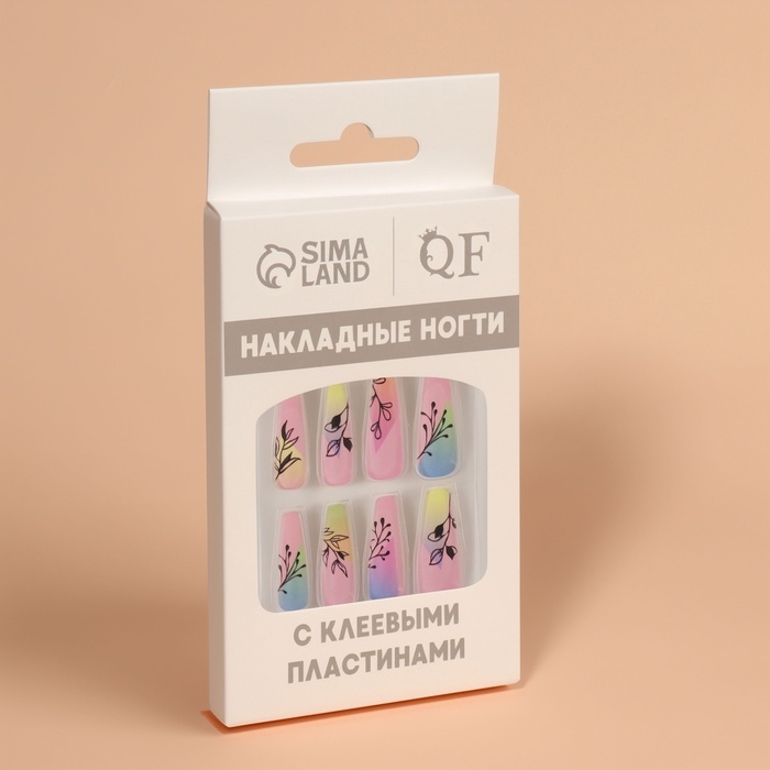 Накладные ногти «Веточки», 12 шт, с клеевыми пластинами, форма балерина, разноцветные Накладные ногти «Веточки», 12 шт, с клеевыми пластинами, форма балерина, разноцветные