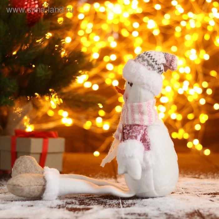 Мягкая игрушка Мягкая игрушка "Снеговик в розовых пайетках-длинные ножки" 11х37 см, бело-розовый