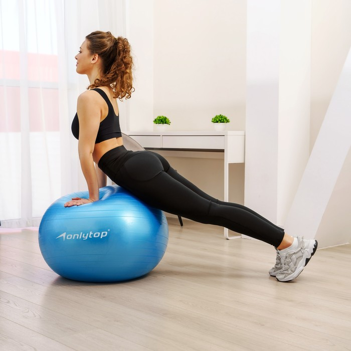 Фитбол ONLYTOP, d=75 см, 1000 г, антивзрыв, цвет голубой Фитбол ONLYTOP, d=75 см, 1000 г, антивзрыв, цвет голубой