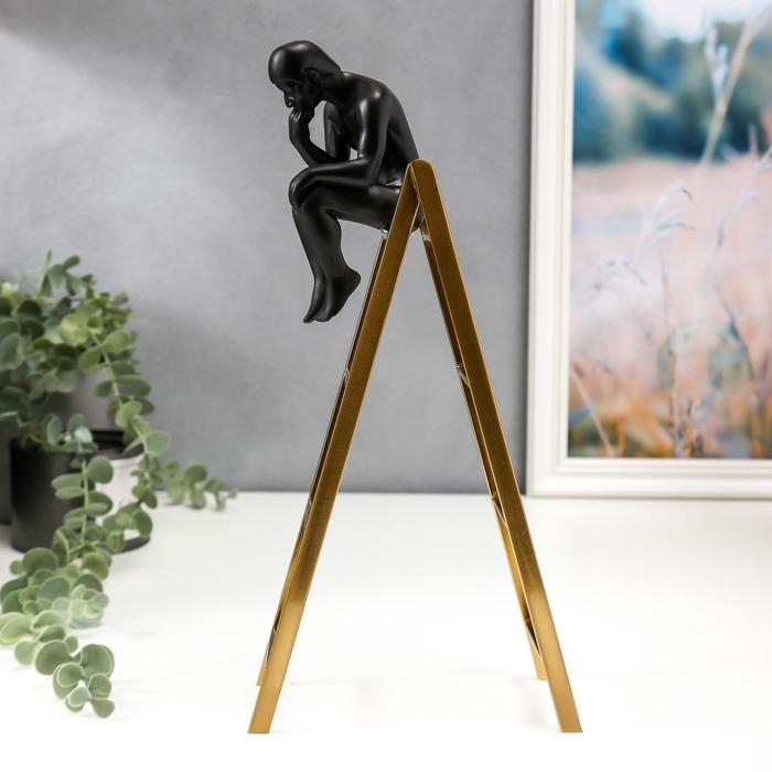 Сувенир полистоун, металл Сувенир полистоун, металл "Мыслитель на лестнице" чёрный с золотом 30,6х6,7х16 см