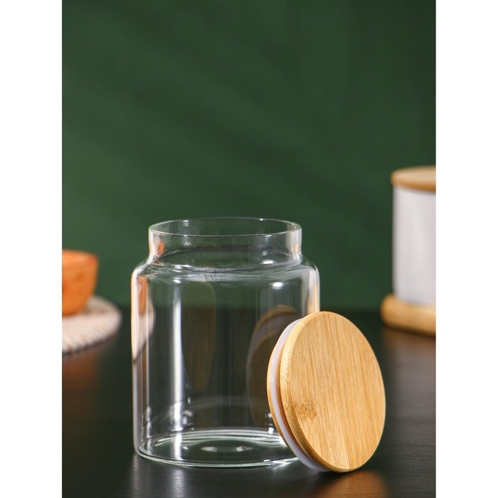 Банка стеклянная для хранения сыпучих продуктов BellaTenero &laquo;Эко&raquo;, 650 мл, 10&times;12,5 см, с бамбуковой крышкой
