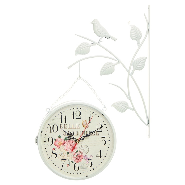 Часы настенные двусторонние, на подвесе Часы настенные двусторонние, на подвесе "Птичка на ветке", d-23 см, белые