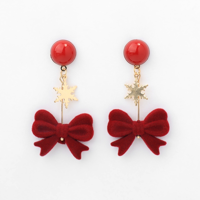 Новый год! Серьги «Новогодние» висячие, бант, цвет красный в золоте Новый год! Серьги «Новогодние» висячие, бант, цвет красный в золоте