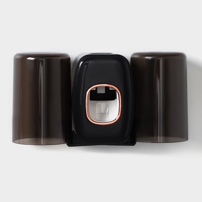 Держатель для зубных щёток с выдавливателем для зубной пасты, стакан 2 шт, 20×10,2×6,2 см, цвет чёрный