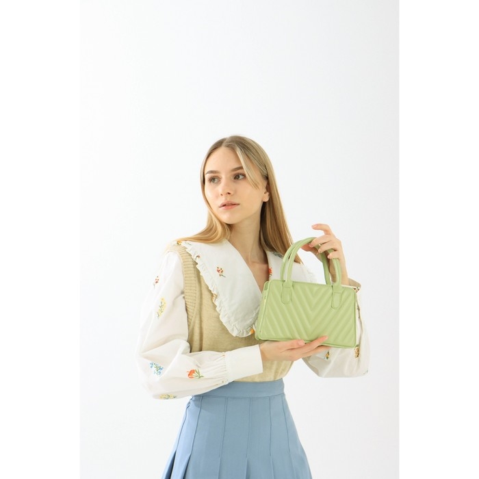 Сумка женская тоут на молнии, длинный ремень, цвет зелёный