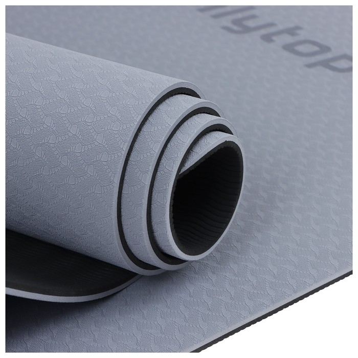 Коврик для фитнеса и йоги ONLYTOP, 183х61х0,6 см, цвет серый/чёрный Коврик для фитнеса и йоги ONLYTOP, 183х61х0,6 см, цвет серый/чёрный