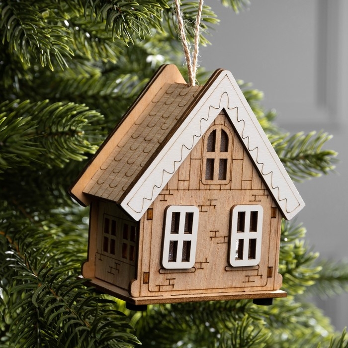 Подвеска световая Подвеска световая "Бежевый домик", 10.5х5.5х11 см, 1 LED, AG10x3 (в компл.), свечение тёплое белое