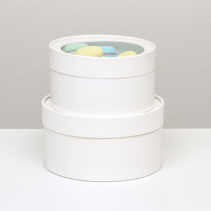 Набор 2 в 1 круглых коробок Набор 2 в 1 круглых коробок "Белая" с окном, 21 х 11 - 18 х 10 см