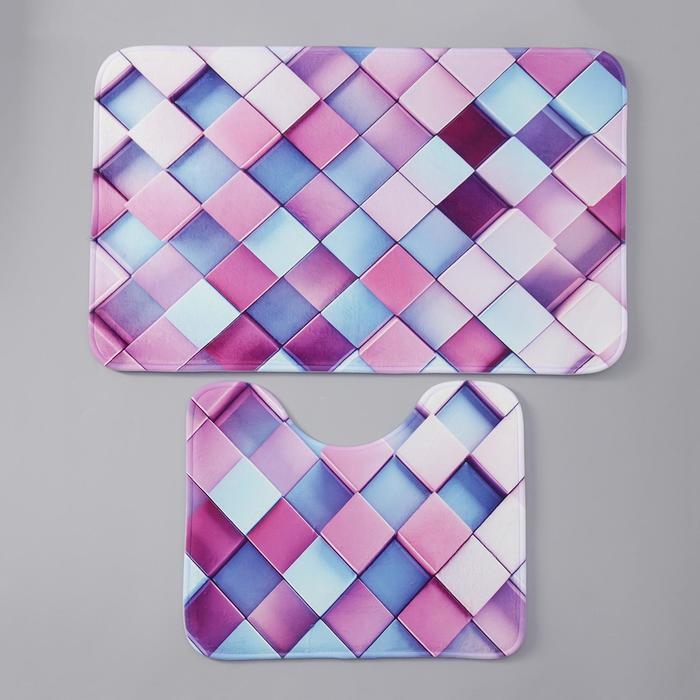 Набор ковриков для ванной и туалета Доляна «Мозаика», 2 шт: 40×50, 50×80 см Набор ковриков для ванной и туалета Доляна «Мозаика», 2 шт: 40×50, 50×80 см