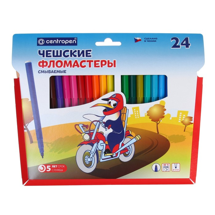 Фломастеры 24 цвета Centropen 7790  Фломастеры 24 цвета Centropen 7790 "Пингвины" пластиковый конверт, линия 1.0 мм