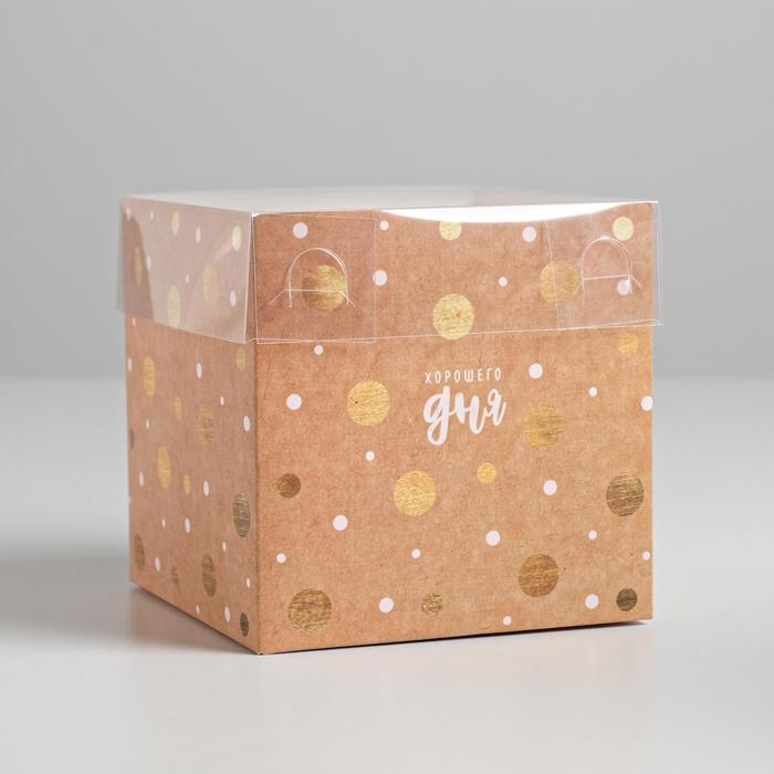 Коробка подарочная для цветов с PVC крышкой, упаковка, «Хорошего дня», 12 х 12 х 12 см Коробка подарочная для цветов с PVC крышкой, упаковка, «Хорошего дня», 12 х 12 х 12 см