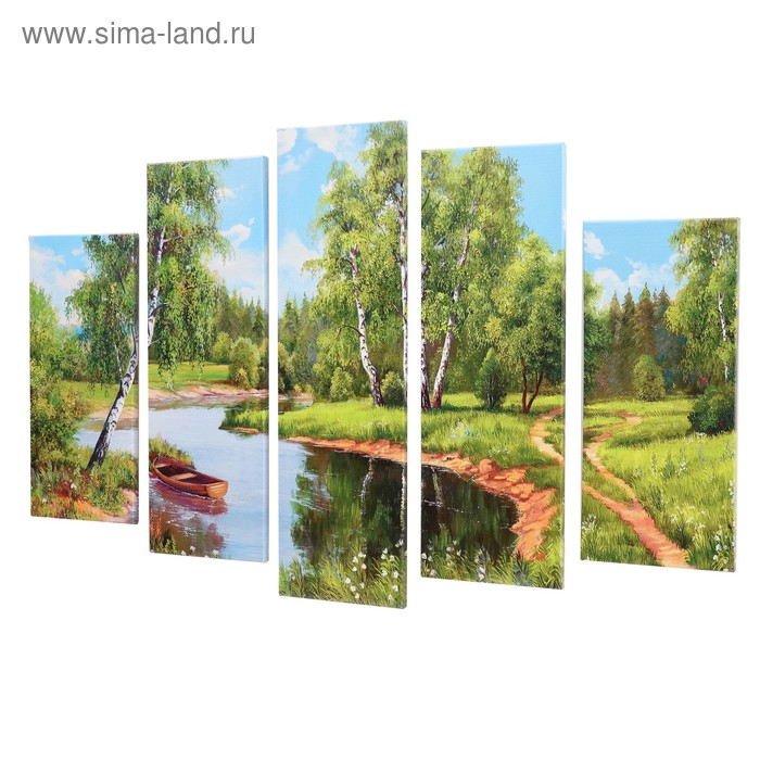 Модульная картина  Модульная картина "Берёзы у реки" (2-23х52; 2-24х70; 1-24х80) 120х80см