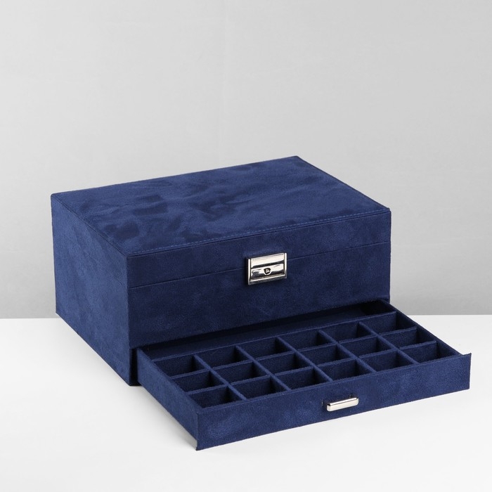 Подставка для украшений «Шкатулка» 2-х уровневая, флок, 24,5×17×12 см, цвет синий Подставка для украшений «Шкатулка» 2-х уровневая, флок, 24,5×17×12 см, цвет синий