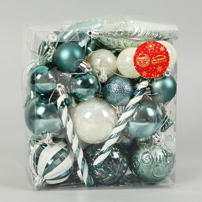 Набор украшений пластик 40 шт Набор украшений пластик 40 шт "Зимняя радость" бело-зелёный