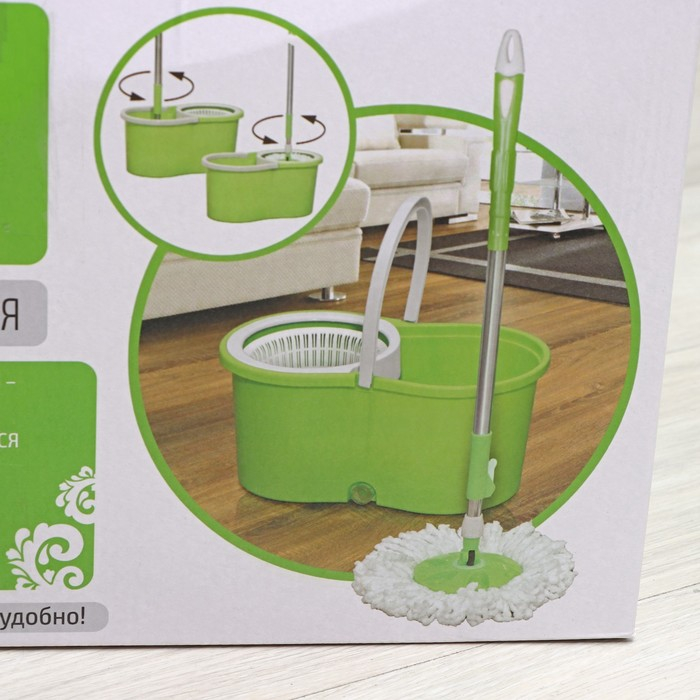 Швабра с отжимом и ведро на колёсиках с пластиковой центрифугой Доляна, 14 л, швабра, запасная насадка из микрофибры, цвет МИКС Швабра с отжимом и ведро на колёсиках с пластиковой центрифугой Доляна, 14 л, швабра, запасная насадка из микрофибры, цвет МИКС
