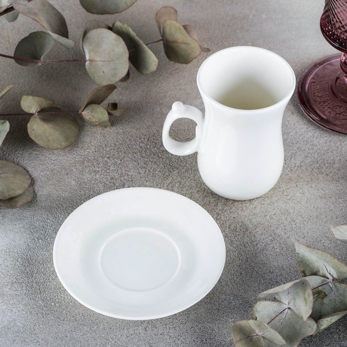 Кофейная пара фарфоровая Wilmax, 2 предмета: кружка 120 мл, блюдце d=10,2 см, цвет белый Кофейная пара фарфоровая Wilmax, 2 предмета: кружка 120 мл, блюдце d=10,2 см, цвет белый