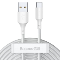 Кабель Baseus, Type-C - USB, 5 А, ПВХ оплётка, 1.5 м, белый