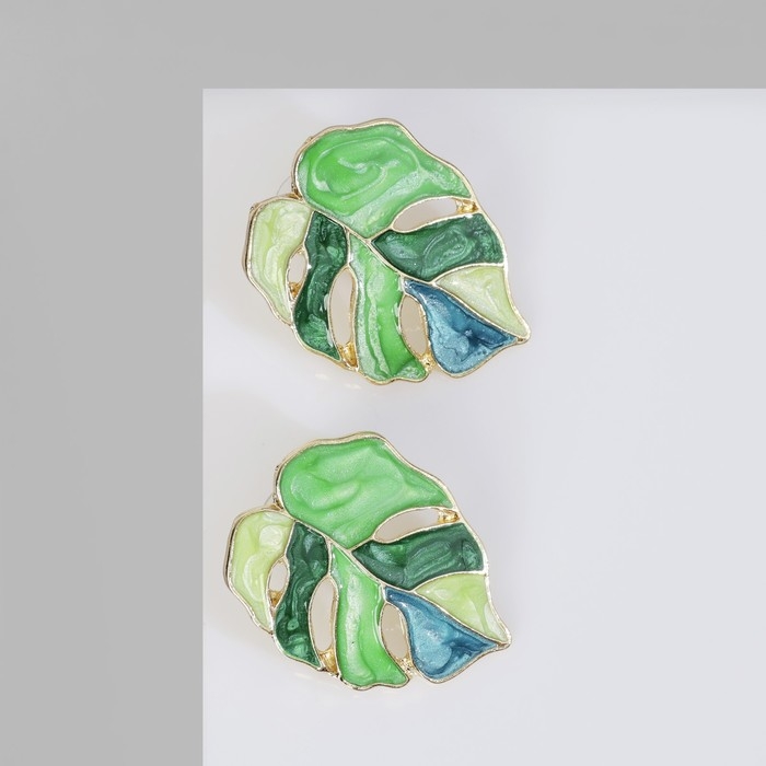 Серьги эмаль «Листья» монстеры, цвет зелёный в золоте Серьги эмаль «Листья» монстеры, цвет зелёный в золоте