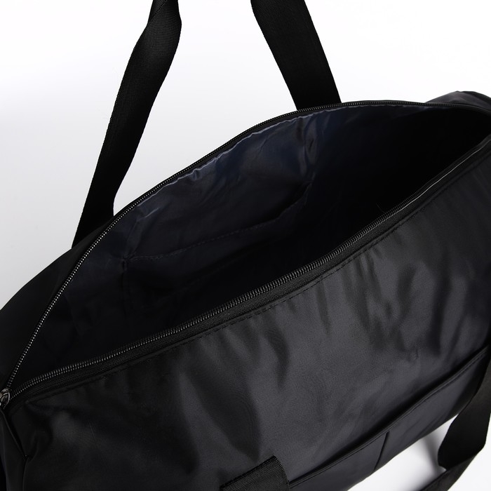 Сумка дорожная на молнии, отдел для обуви, держатель для чемодана, наружный карман, длинный ремень, цвет чёрный Сумка дорожная на молнии, отдел для обуви, держатель для чемодана, наружный карман, длинный ремень, цвет чёрный