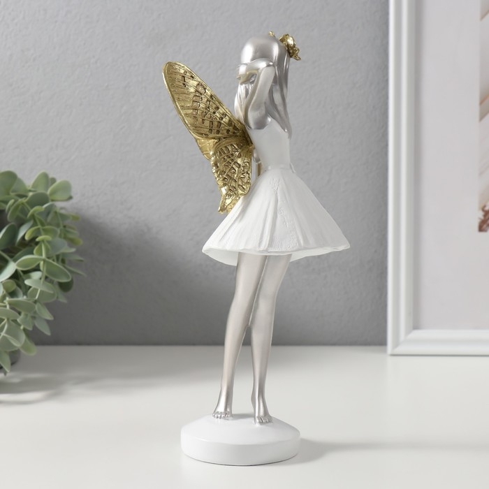 Сувенир полистоун Сувенир полистоун "Девушка-фея в белом платьице" золото 11,5х8,5х25 см